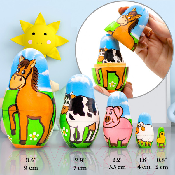 Изображение товара Матрешка сувенирная Брестская Фабрика Сувениров В виде животных фермы 5180