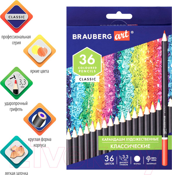 Изображение товара Набор цветных карандашей Brauberg Art Classic / 181538 (36цв)