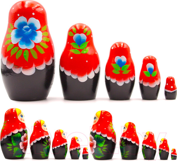 Изображение товара Матрешка сувенирная Брестская Фабрика Сувениров В красном платке с букетом цветов ромашки 5015