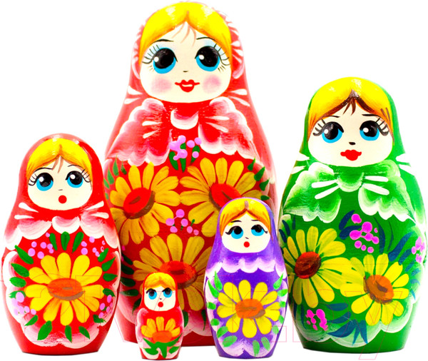 Изображение товара Матрешка сувенирная Брестская Фабрика Сувениров В платье-сарафане с желтыми герберами 5066