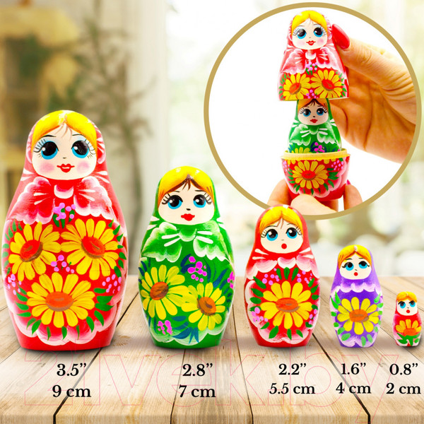 Изображение товара Матрешка сувенирная Брестская Фабрика Сувениров В платье-сарафане с желтыми герберами 5066