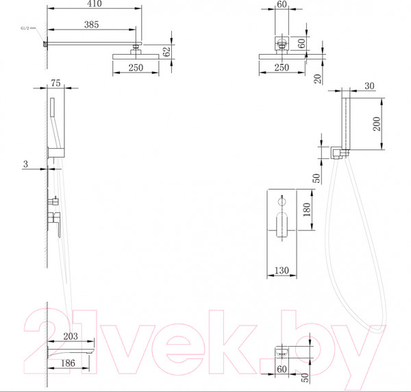 Изображение товара Душевая система со смесителем Abber Weiss Insel AF8017B