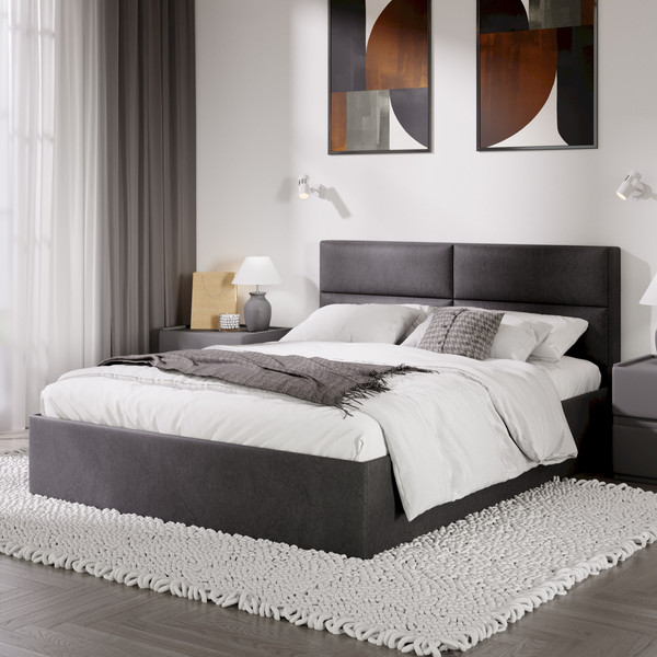 Изображение товара Двуспальная кровать ТриЯ Глосс универсальный тип 1 с ПМ 160x200 (велюр графит)