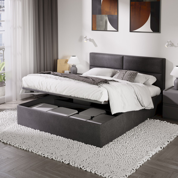 Изображение товара Двуспальная кровать ТриЯ Глосс универсальный тип 1 с ПМ 160x200 (велюр графит)