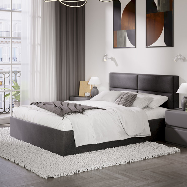 Изображение товара Двуспальная кровать ТриЯ Глосс универсальный тип 1 с ПМ 160x200 (велюр графит)