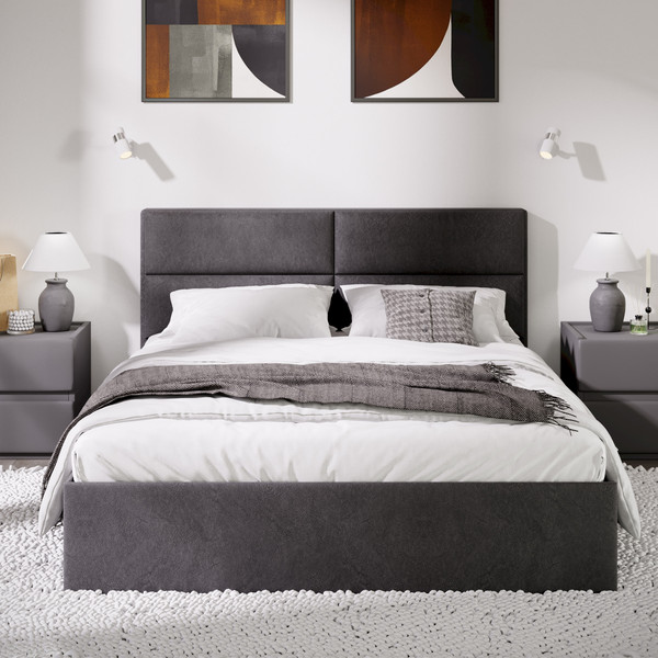 Изображение товара Двуспальная кровать ТриЯ Глосс универсальный тип 1 с ПМ 160x200 (велюр графит)
