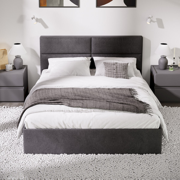 Изображение товара Двуспальная кровать ТриЯ Глосс универсальный тип 1 с ПМ 160x200 (велюр графит)