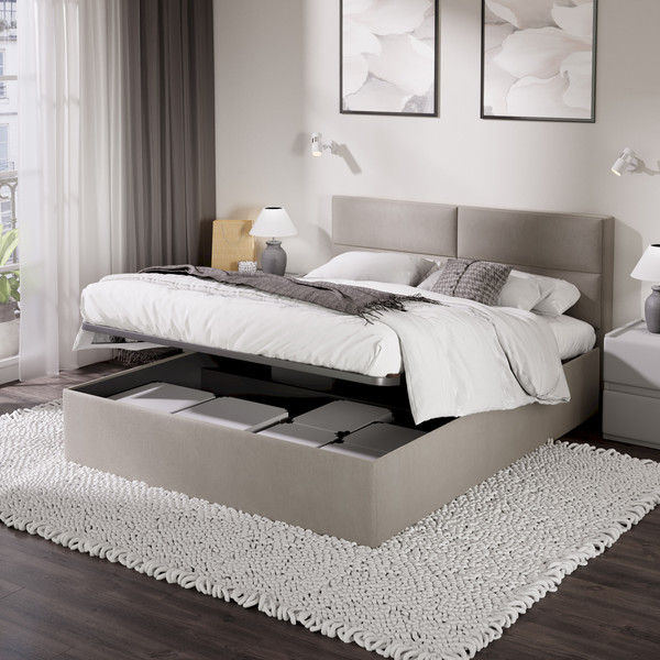 Изображение товара Двуспальная кровать ТриЯ Глосс универсальный тип 1 с ПМ 160x200 (велюр мокко светлый)