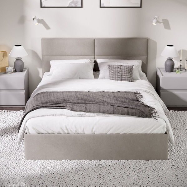 Изображение товара Двуспальная кровать ТриЯ Глосс универсальный тип 1 с ПМ 160x200 (велюр мокко светлый)