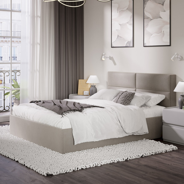Изображение товара Двуспальная кровать ТриЯ Глосс универсальный тип 1 с ПМ 160x200 (велюр мокко светлый)