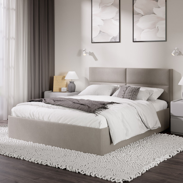 Изображение товара Двуспальная кровать ТриЯ Глосс универсальный тип 1 с ПМ 160x200 (велюр мокко светлый)