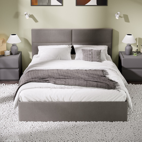 Изображение товара Двуспальная кровать ТриЯ Глосс универсальный тип 1 с ПМ 160x200 (велюр мокко темный)