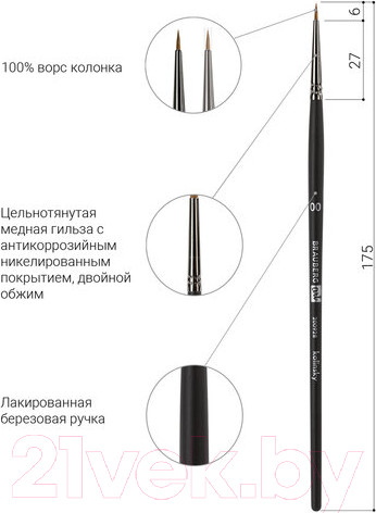 Изображение товара Кисть для рисования Brauberg Art Classic Колонок 00 / 200928 (круглая)