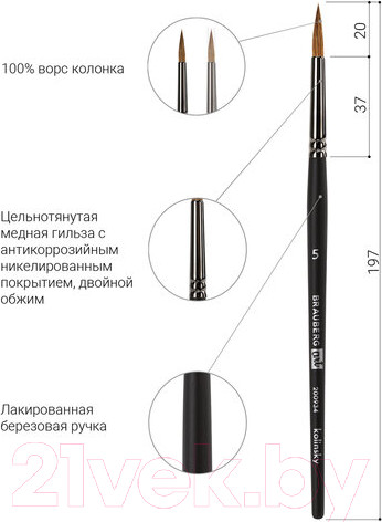 Изображение товара Кисть для рисования Brauberg Art Classic Колонок 5 / 200934 (круглая)