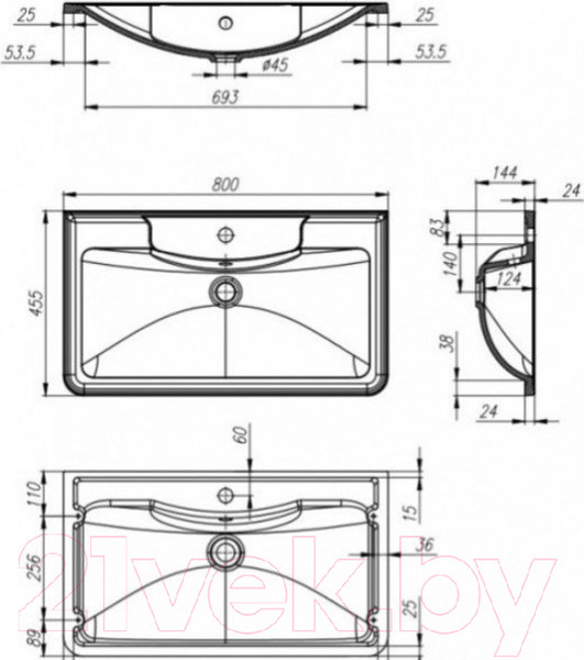 Изображение товара Умывальник BelBagno BB800/455-LV-ART-ALR-NERO