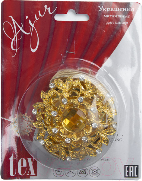Изображение товара Клипса для штор Ajur T77- gld Rezinka 25см магнитный / 78955 (золотой со стразами)