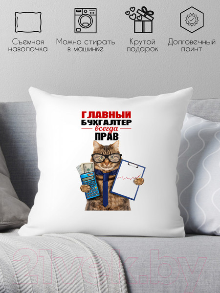 Изображение товара Подушка декоративная Print Style Главный бухгалтер всегда прав 40x40pr3