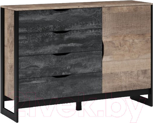 Изображение товара Тумба Империал Стокгольм 1д 4ящ (дуб гранж песочный/железный камень)