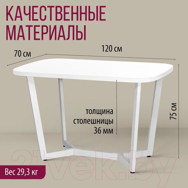 Изображение товара Обеденный стол Millwood Лофт Мюнхен 120x70x75 (белый/металл белый)