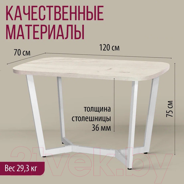 Изображение товара Обеденный стол Millwood Лофт Мюнхен 120x70x75 (дуб белый Craft/металл белый)