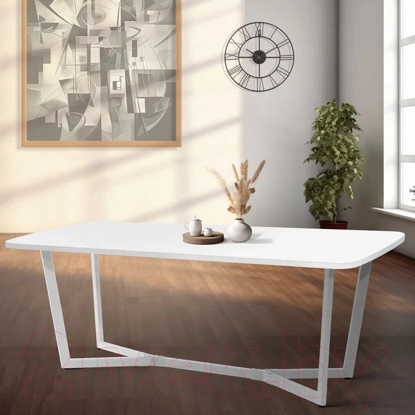 Изображение товара Обеденный стол Millwood Лофт Мюнхен 200x100x75 (белый/металл белый)