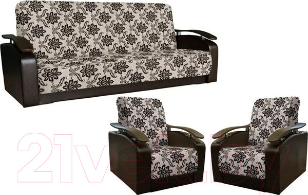Изображение товара Комплект мягкой мебели Асмана Антуан (рогожка вензель коричневый/кожзам коричневый)