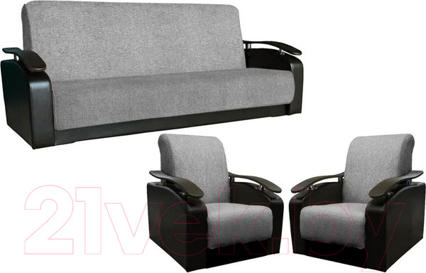 Изображение товара Комплект мягкой мебели Асмана Антуан (рогожка серая/кожзам черный)
