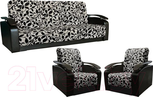 Изображение товара Комплект мягкой мебели Асмана Антуан (рогожка завиток черный/кожзам черный)