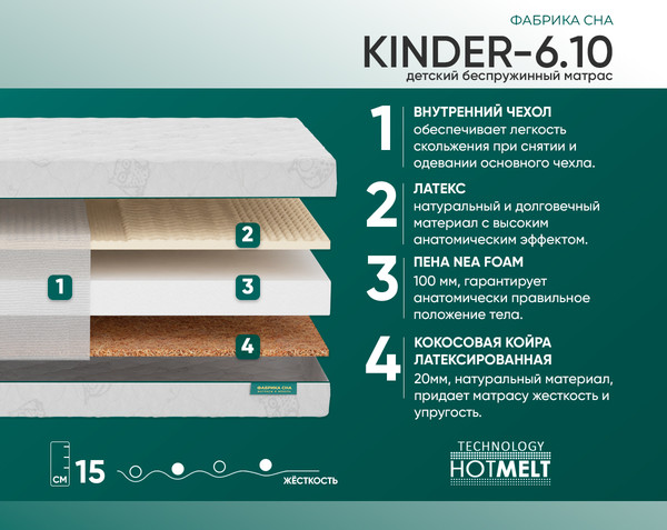 Изображение товара Детский матрас Фабрика сна Kinder-6.10 70x160