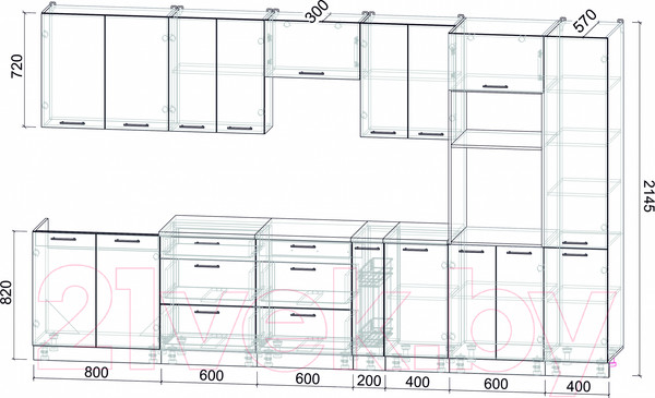 Изображение товара Кухонный гарнитур Интерлиния Мила Лайт 3.6 ВТ (бетон/бетон/кастилло темный)