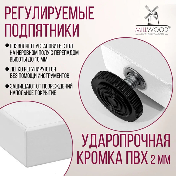 Изображение товара Обеденный стол Millwood Лофт Уэльс Л 120x70x75 (белый/металл белый)