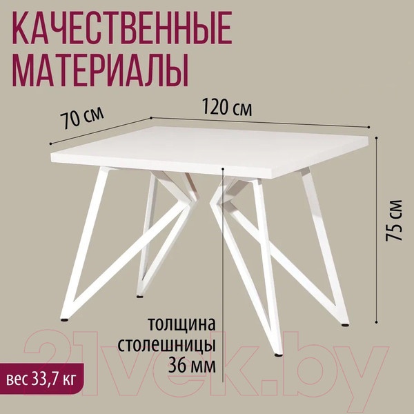 Изображение товара Обеденный стол Millwood Женева Л 120x70x75 (белый/металл белый)