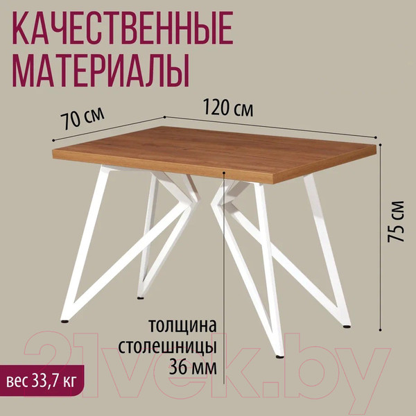 Изображение товара Обеденный стол Millwood Женева Л 120x70x75 (дуб золотой Craft/металл белый)