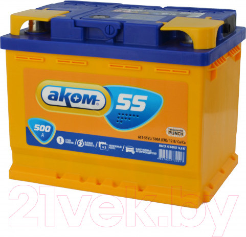 Изображение товара Автомобильный аккумулятор AKOM 6СТ-55 Рус L+ 500A (55 А/ч)