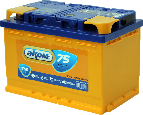 Изображение товара Автомобильный аккумулятор AKOM 6СТ-75 Рус L+ 750A (75 А/ч)