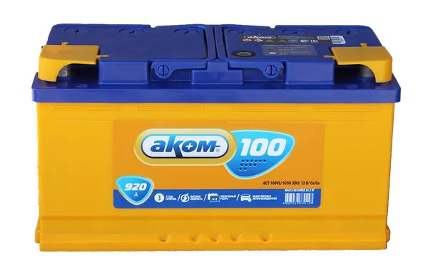 Автомобильный аккумулятор AKOM 6СТ-100 Рус L+ 920A (100 А/ч)