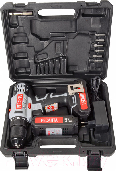 Изображение товара Аккумуляторная дрель-шуруповерт Ресанта ДА-20-2ЛК (75/14/11)