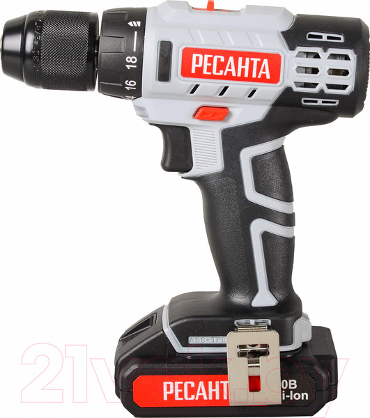 Изображение товара Аккумуляторная дрель-шуруповерт Ресанта ДА-20-2ЛК (75/14/11)