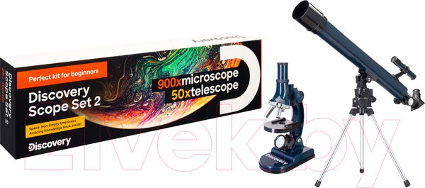 Изображение товара Набор оптических приборов Levenhuk Discovery Scope 2 с книгой / 77821
