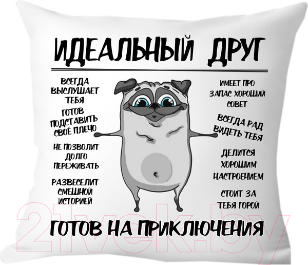 Изображение товара Подушка декоративная Print Style Идеальный друг - готов на приключения 40х40new10
