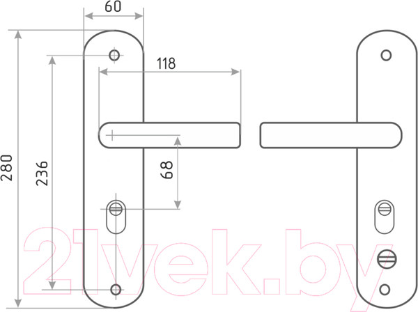 Изображение товара Ручка дверная Нора-М Еco 200-68 (левая, матовый хром/черный никель)