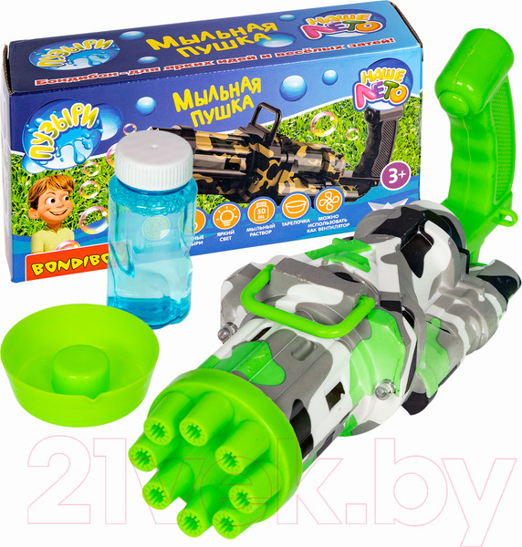 Изображение товара Генератор мыльных пузырей детский Bondibon Наше Лето. Пистолет для мыльных пузырей / ВВ5430-А (зеленый)