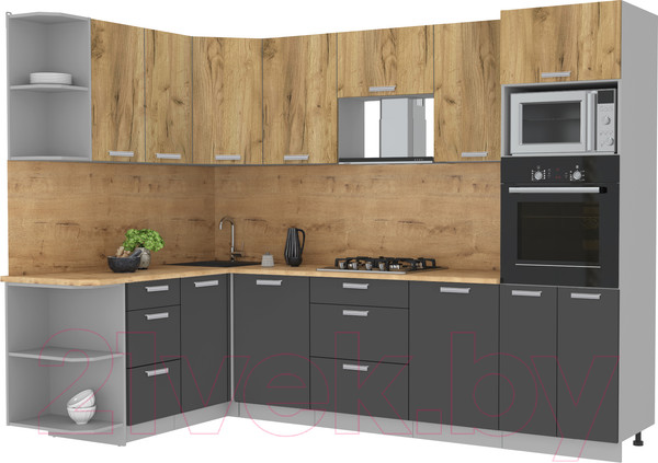 Изображение товара Кухонный гарнитур Интерлиния Мила Лайт 1.68x2.8 левая (дуб золотой/антрацит/дуб бунратти)