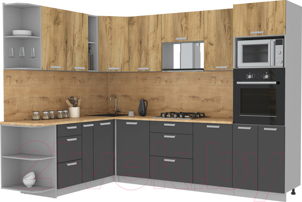 Изображение товара Кухонный гарнитур Интерлиния Мила Лайт 1.88x2.8 левая (дуб золотой/антрацит/дуб бунратти)