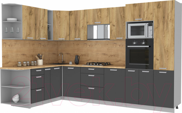 Изображение товара Кухонный гарнитур Интерлиния Мила Лайт 1.88x3.2 левая (дуб золотой/антрацит/дуб бунратти)