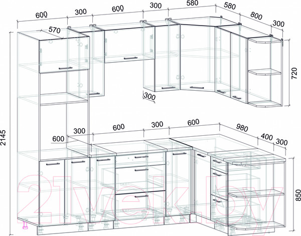 Изображение товара Кухонный гарнитур Интерлиния Мила Лайт 1.68x2.4 правая (дуб золотой/антрацит/дуб бунратти)