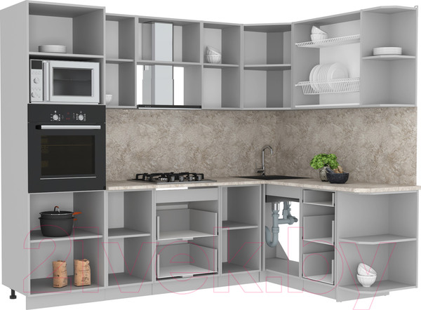 Изображение товара Кухонный гарнитур Интерлиния Мила Лайт 1.68x2.6 правая (дуб золотой/антрацит/дуб бунратти)