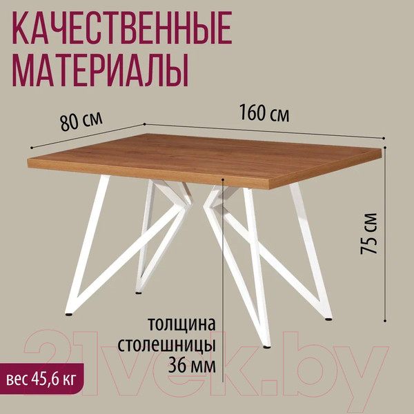 Изображение товара Обеденный стол Millwood Женева Л 160x80x75 (дуб золотой Craft/металл белый)