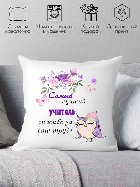 Изображение товара Подушка декоративная Print Style Самый лучший учитель, спасибо за ваш труд 40x40uch4