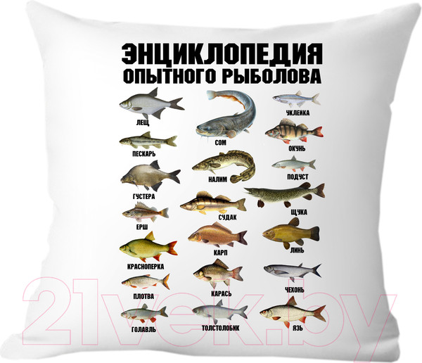 Изображение товара Подушка декоративная Print Style Энциклопедия рыбака 40x40ryb1
